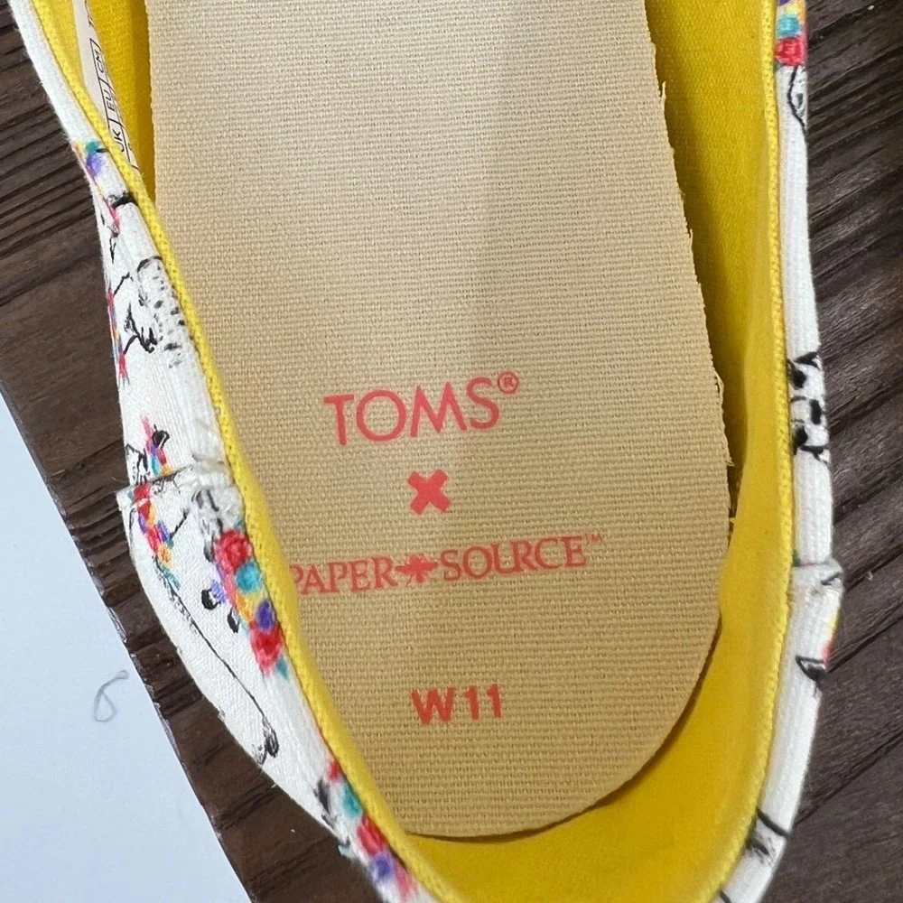 TOMS x Paper Source Alpargata Ivory Floral Llamas Print Slip‎ On Shoes NWT 11